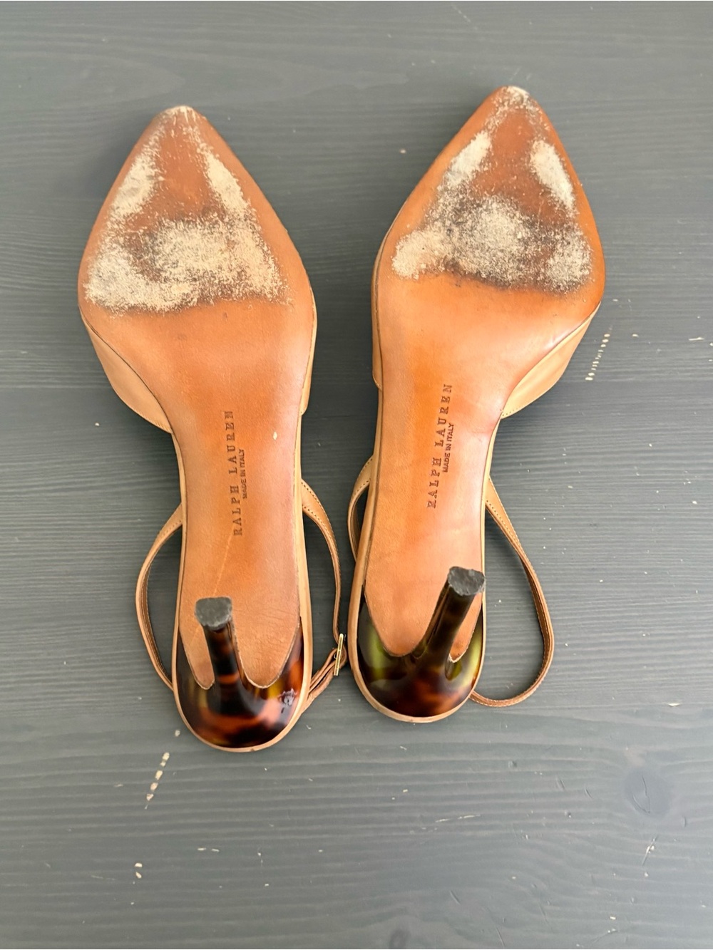 Ralph Lauren Slingback Tortoise Heels Leather Shoes Tan US 9 - Picture 11 of 14